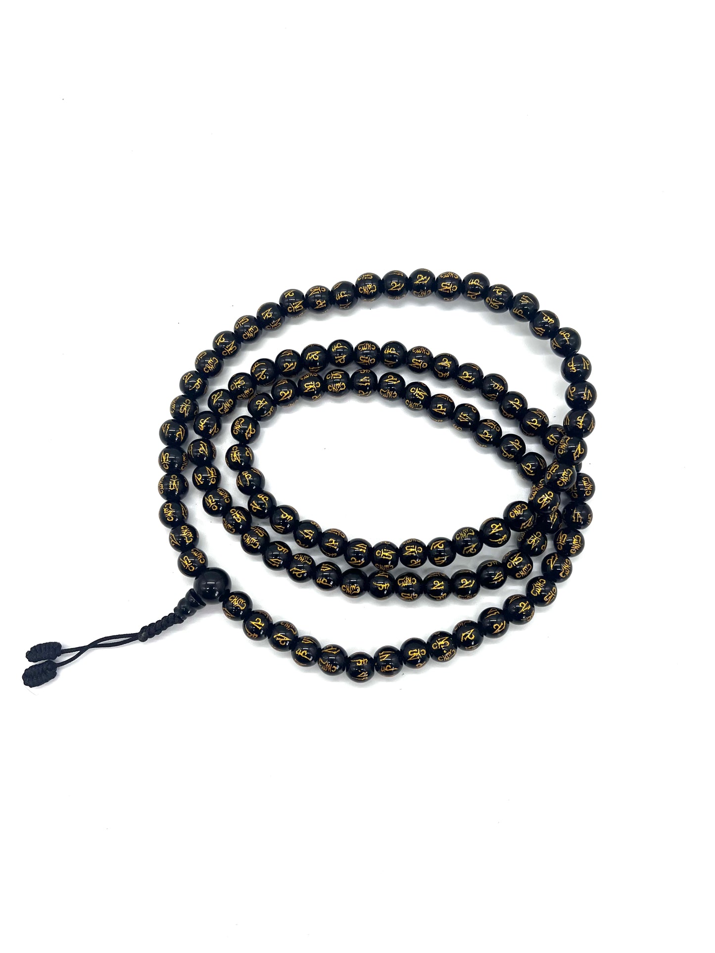 Black Onyx 108 Prayer Beads with Buddhist Compassion Mantra ( Om Mani Padme Hum )