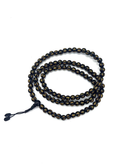Black Onyx  108 Prayer Beads with Buddhist Compassion Mantra ( Om Mani Padme Hum )