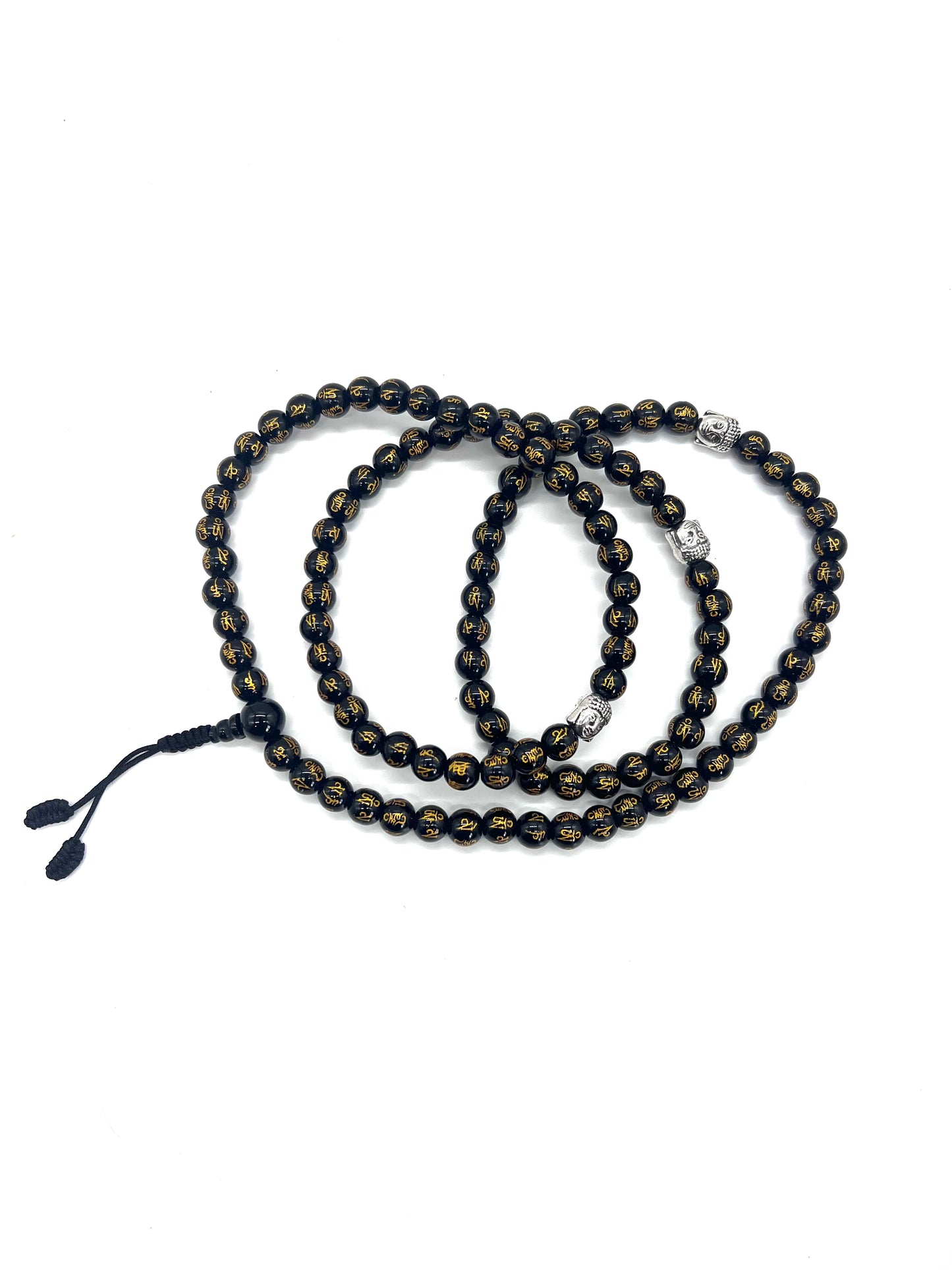 Black Onyx 108 Prayer Beads with Buddhist Compassion Mantra ( Om Mani Padme Hum )