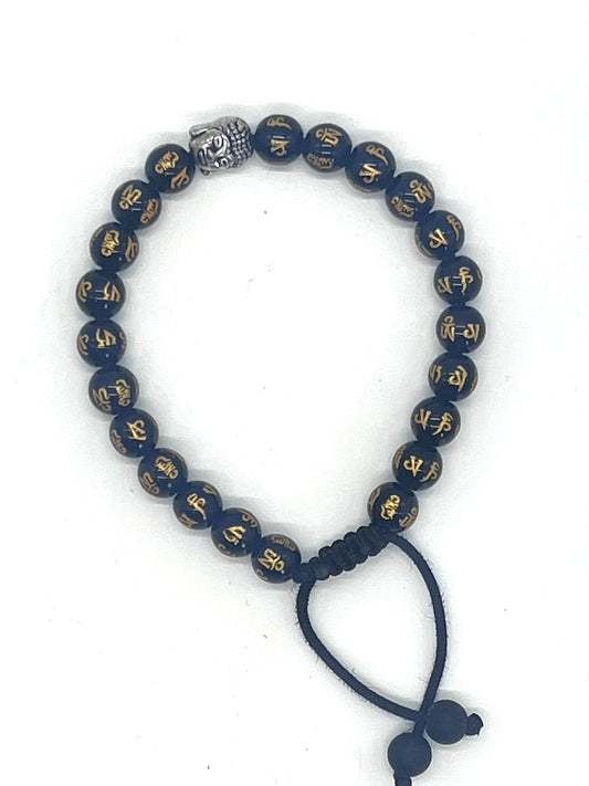 Black Onyx with Buddhist Compassion  Mantra Bracelet
