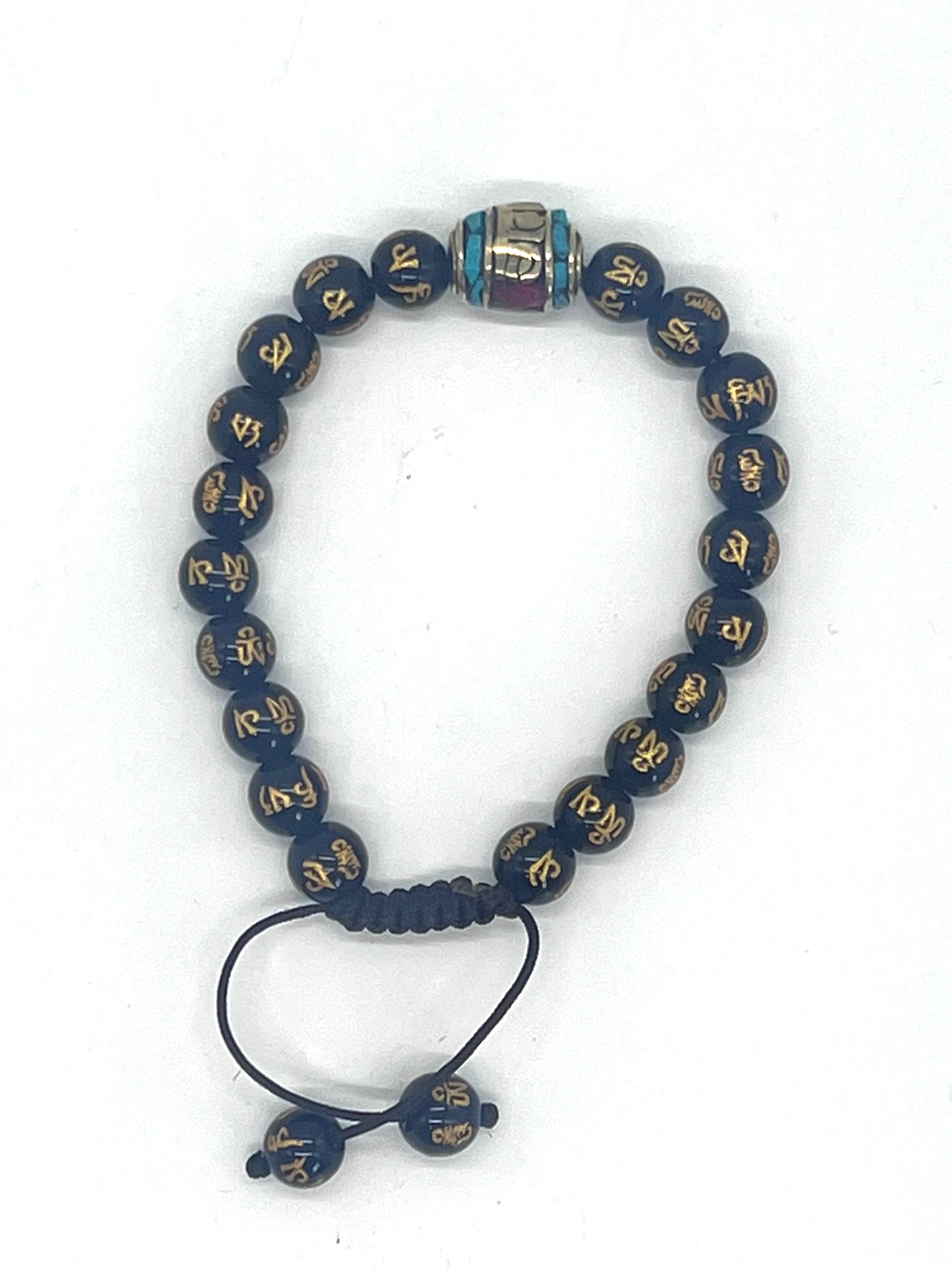 Black Onyx with Buddhist Compassion Mantra Bracelet