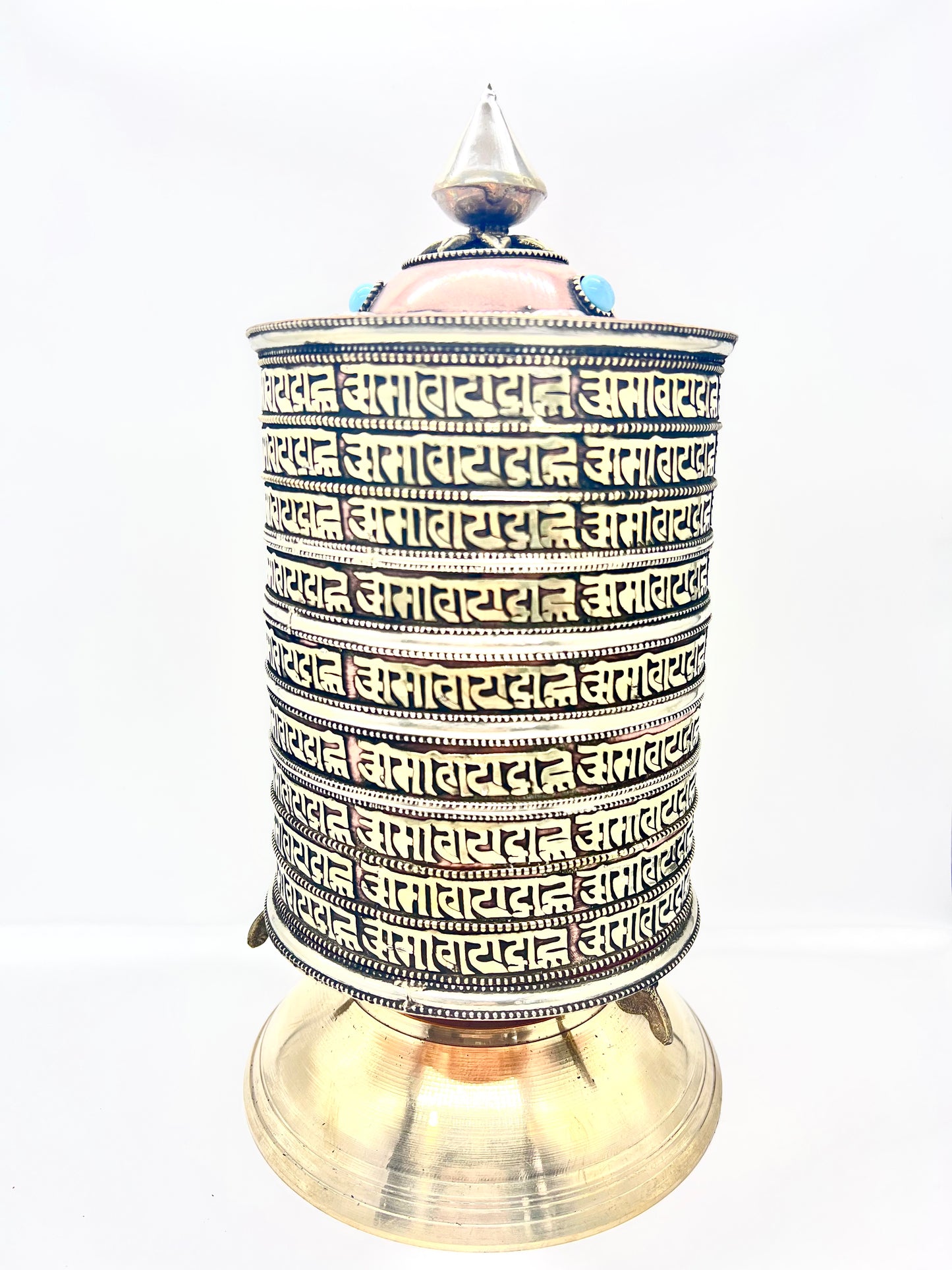 Tibetan Prayer Wheel Etched and  Embossed  outside with Mantra