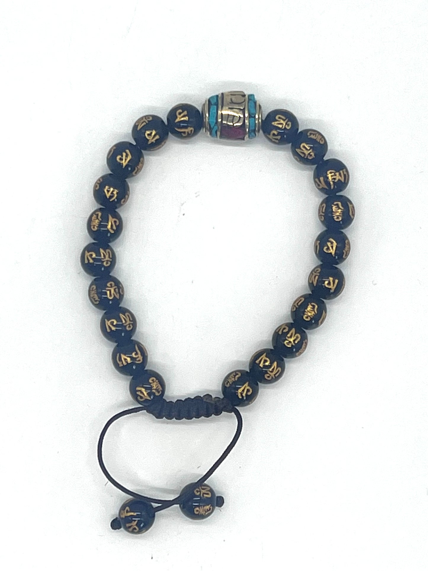 Black Onyx with Buddhist Compassion  Mantra Bracelet