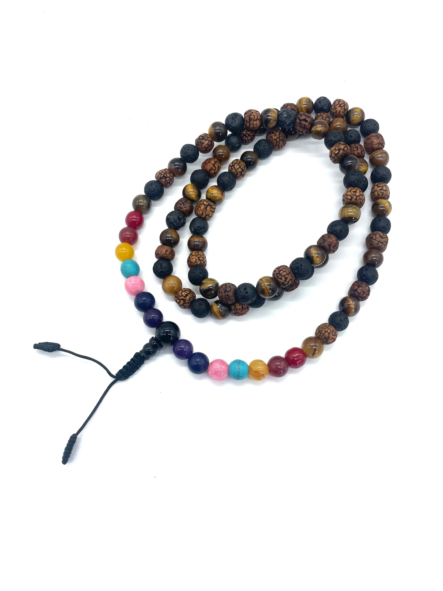 Tiger eye, Lava and Rudraksha 108 Prayer Beads